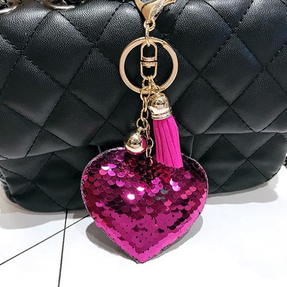 Keychain Heart Sequin with Tassle - Picture 3 of 3